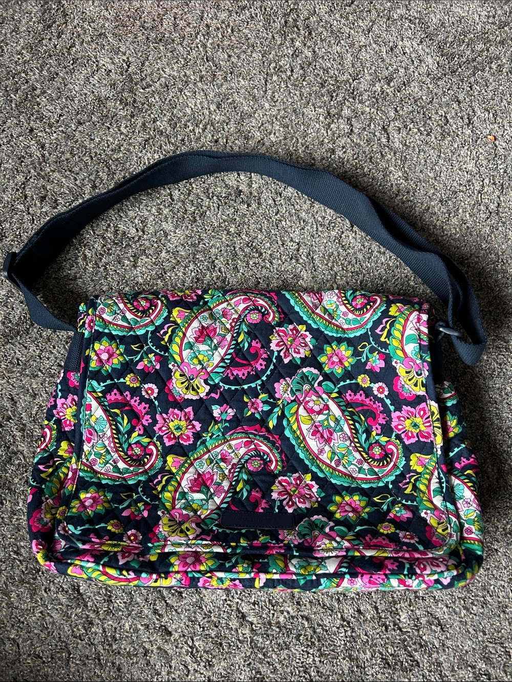 Vera Bradley Quilted Paisley Laptop Bag in Navy with Pink & Green